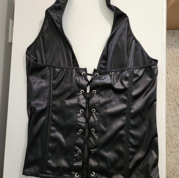 Leg Avenue Black Lingerie, Halter Bustier with matching thong. Size L - Picture 3 of 5